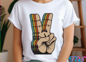 Retro peace sign v fingers vintage 60s 70s 80s cool graphic