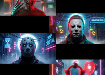 4 Halloween Horror Character Png, Jason Voorhees PNG, Pennywise PNG, Michael Myers, Freddy Krueger PNG