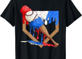 4th of July Red White and Blue Baseball Ice Cream Drip Boys T-Shirt