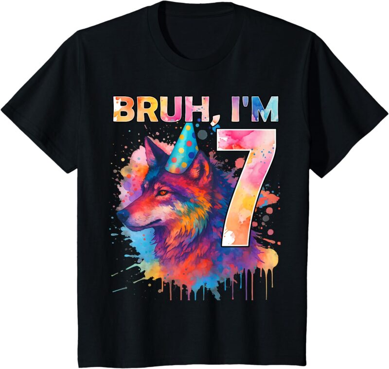 7th Birthday Wolf Themed Birthday Bruh I’m 7 Years Old T-Shirt