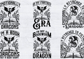 8 Fantasy Book T-Shirt Design Bundle, Dragons Bookish SVG, Book Lover Dragon Svg
