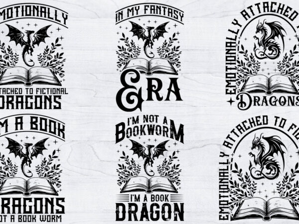 8 fantasy book t-shirt design bundle, dragons bookish svg, book lover dragon svg