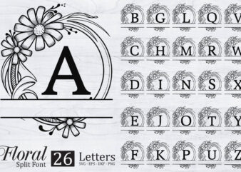 Floral Split Alphabet Letter Svg, Alphabet Name Svg