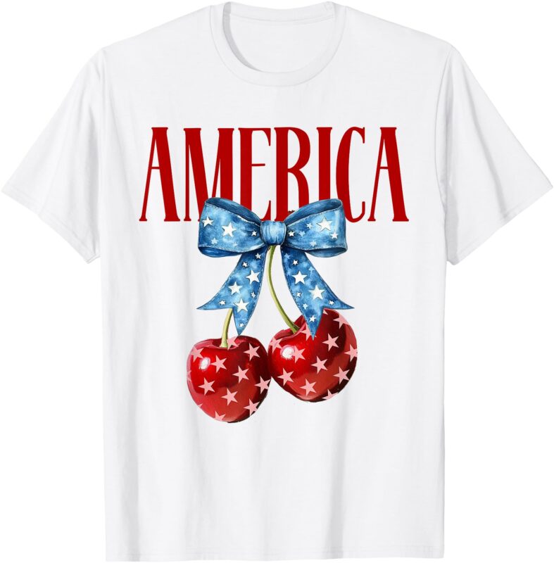 America Cherries Coquette Bow Cherry July 4th USA Flag Women T-Shirt