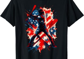 American Baseball Drip Patriotic for Boys Ball and Bat Youth T-Shirt