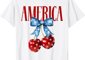 American Coquette Cherry Bow Patriotic USA Flag 4th Of July T-Shirt