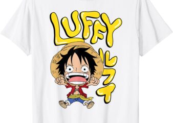 Anime Luffy Chibi with Bubble Letters T-Shirt