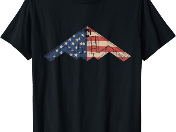 B-2 bomber stealth aircraft schematic american flag b2 t-shirt