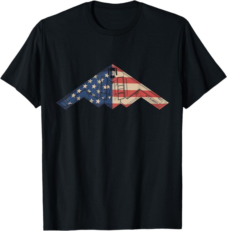 B-2 Bomber Stealth Aircraft Schematic American Flag B2 T-Shirt