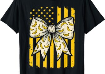 Banana Coquette Bow Retro American Flag Bananas Lovers T-Shirt