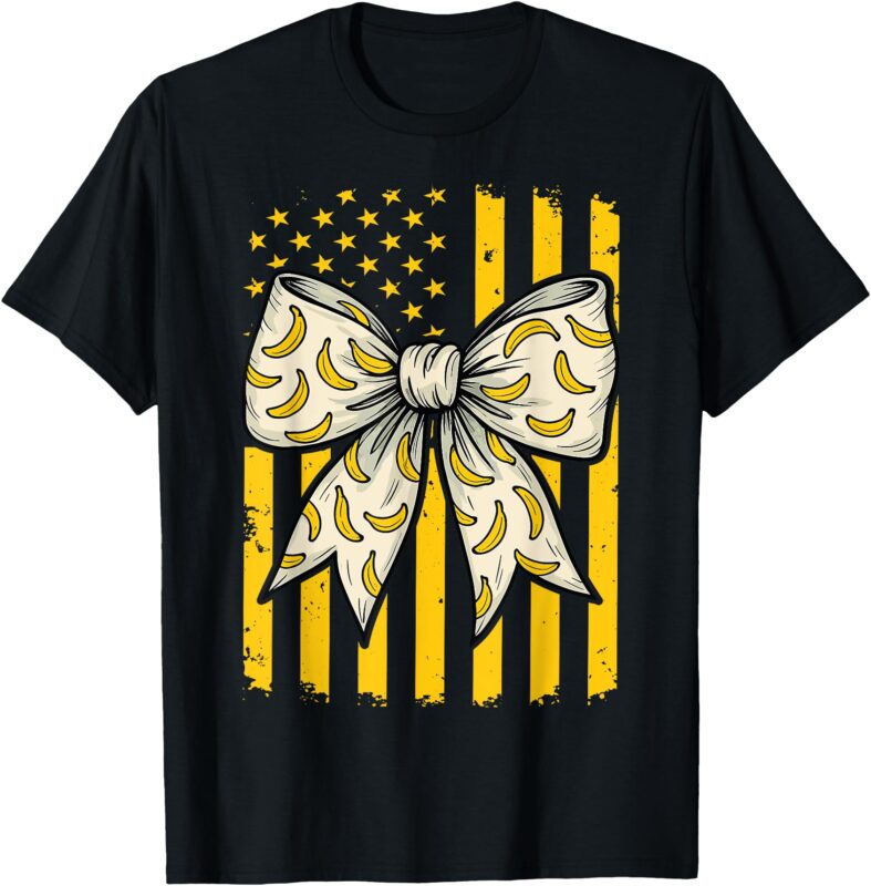 Banana Coquette Bow Retro American Flag Bananas Lovers T-Shirt