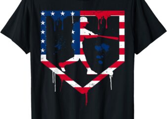 Baseball Drip American Flag Bat 4th Of July Patriotic Boys T-Shirt