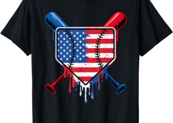 Baseball Drip Boys Ice Cream Patriotic American Flag T-Shirt