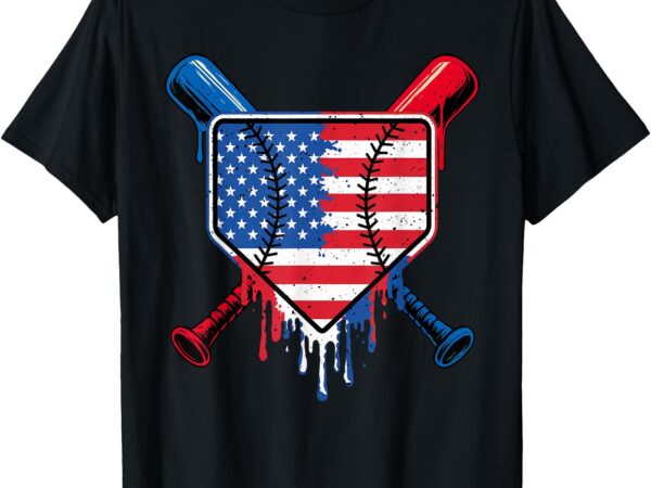 Baseball drip boys ice cream patriotic american flag t-shirt