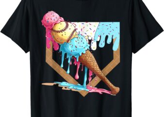 Baseball Drip For Boys Home Plate Ice Cream Drip Youth Sport T-Shirt
