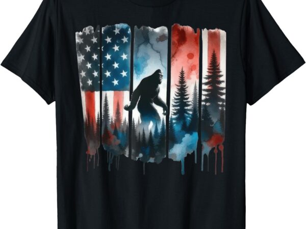 Bigfoot american flag sasquatch patriotic 4th of july t-shirt