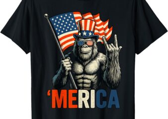 Bigfoot Rock & Roll ‘Merica USA American Flag 4th of July T-Shirt