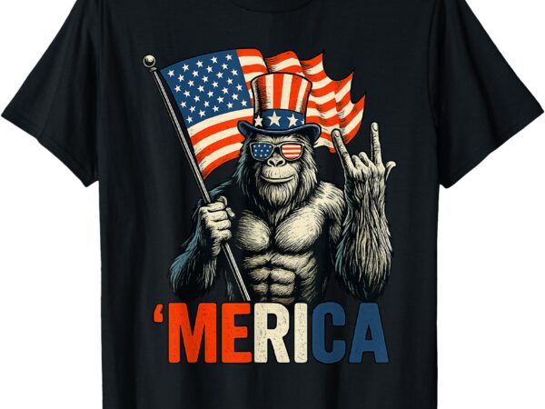 Bigfoot rock & roll ‘merica usa american flag 4th of july t-shirt