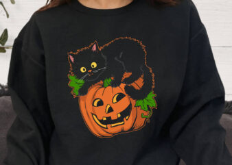 Black Cat Pumpkin Halloween Svg Png, Vintage Fall Gifts, Halloween Tshirts and Hoodies, Spooky Season Svg File, Digital Download