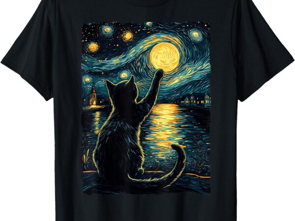 Black cats lover starry night vincent van gogh t-shirt