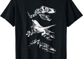 Bloom Dinosaur Skulls Retro T Rex Triceratops Art T-Shirt
