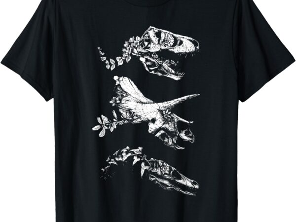 Bloom dinosaur skulls retro t rex triceratops art t-shirt