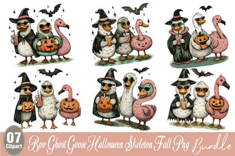 Boo Ghost Goose Halloween Skeleton Fall bundle