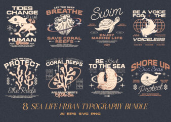 Sea Life Urban Typography T-shirt Designs Bundle