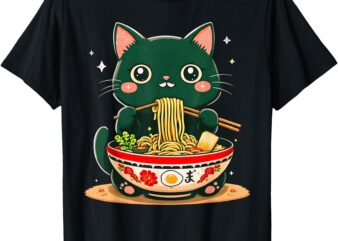 Cat Eating Ramen Noodles Vintage Kawaii Anime Cat Ramen Cats T-Shirt