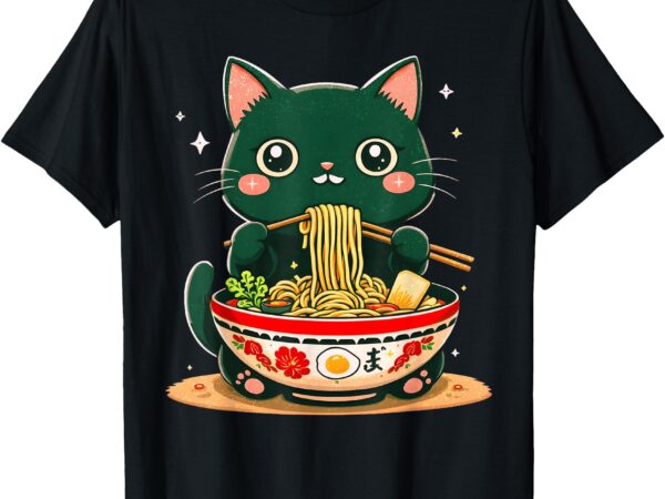 Cat eating ramen noodles vintage kawaii anime cat ramen cats t-shirt