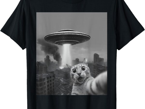 Cat selfie with alien funny meme ufo t-shirt