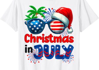 Christmas In July Summer Beach Hawaii Santa USA Flag Mens T-Shirt