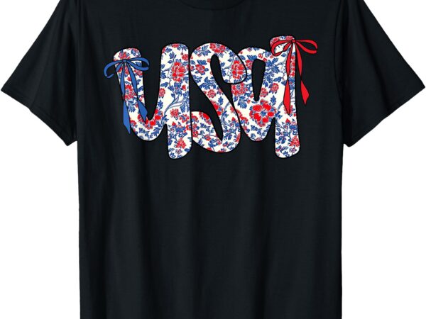 Coquette bow 4th of july usa floral usa for women girls t-shirt