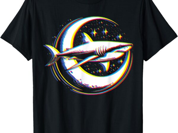 Cosmic shark in front of the moon – supernatural visual space t-shirt