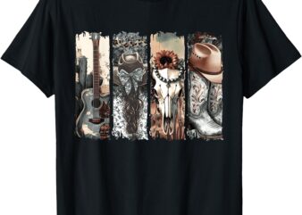 Country Western Cowgirl Cowboy Boots Cow Skull Rodeo Women T-Shirt