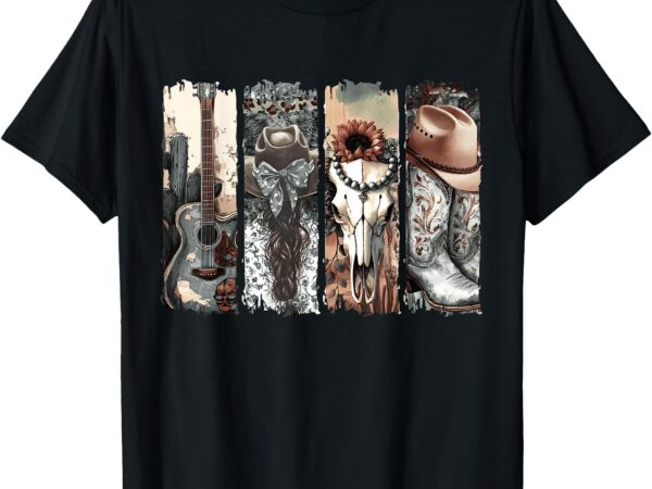 Country western cowgirl cowboy boots cow skull rodeo women t-shirt