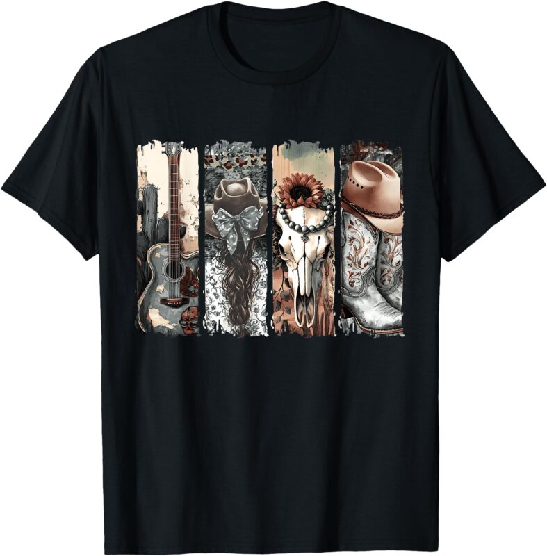 Country Western Cowgirl Cowboy Boots Cow Skull Rodeo Women T-Shirt