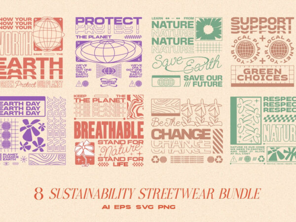 Sustainability streetwear t-shirt designs bundle