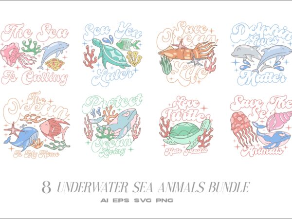 Underwater sea animals t-shirt designs bundle