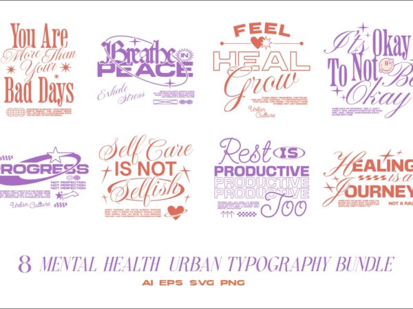 Mental health urban typography t-shirt designs bundle