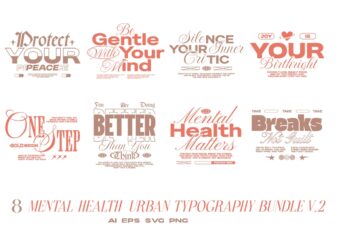 Mental Health Urban Typography T-shirt Designs Bundle Vol. 2