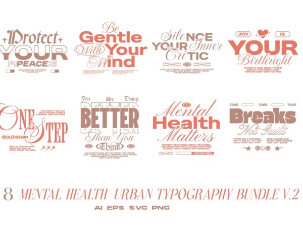 Mental health urban typography t-shirt designs bundle vol. 2