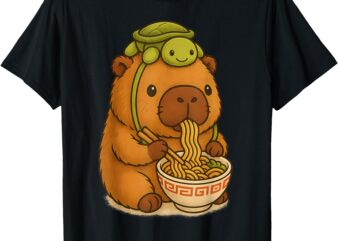 Cute Capybara and Turtle Backpack Ramen Kawaii Capibara Girl T-Shirt