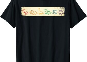 Cute Fun Rainbow Dinosaur Line Art Colorful Prehistoric Vibe T-Shirt