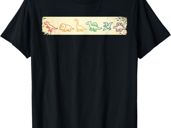 Cute fun rainbow dinosaur line art colorful prehistoric vibe t-shirt