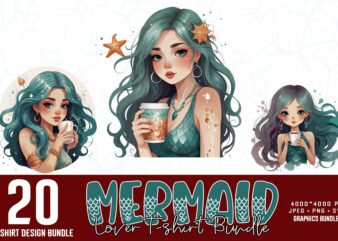Colourful Vintage Mermaid t-shirt design download instantly Retro Vintage T-shirt Bundle