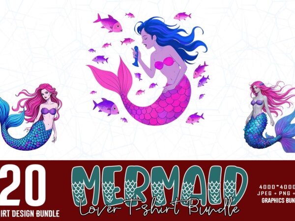 20 watercolour cute mermaid illustration t-shirt design – download instantly 20 watercolour cute mermaid illustration t-shirt design – download instantly