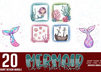 20 Trendy Retro Mermaid Graphics t-shirt design jpeg & png design