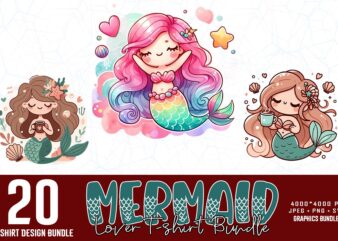 Colourful Vintage Mermaid t-shirt design download instantly