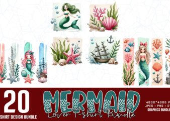 Watercolour Cute Mermaid Illustration T-shirt design – download instantly